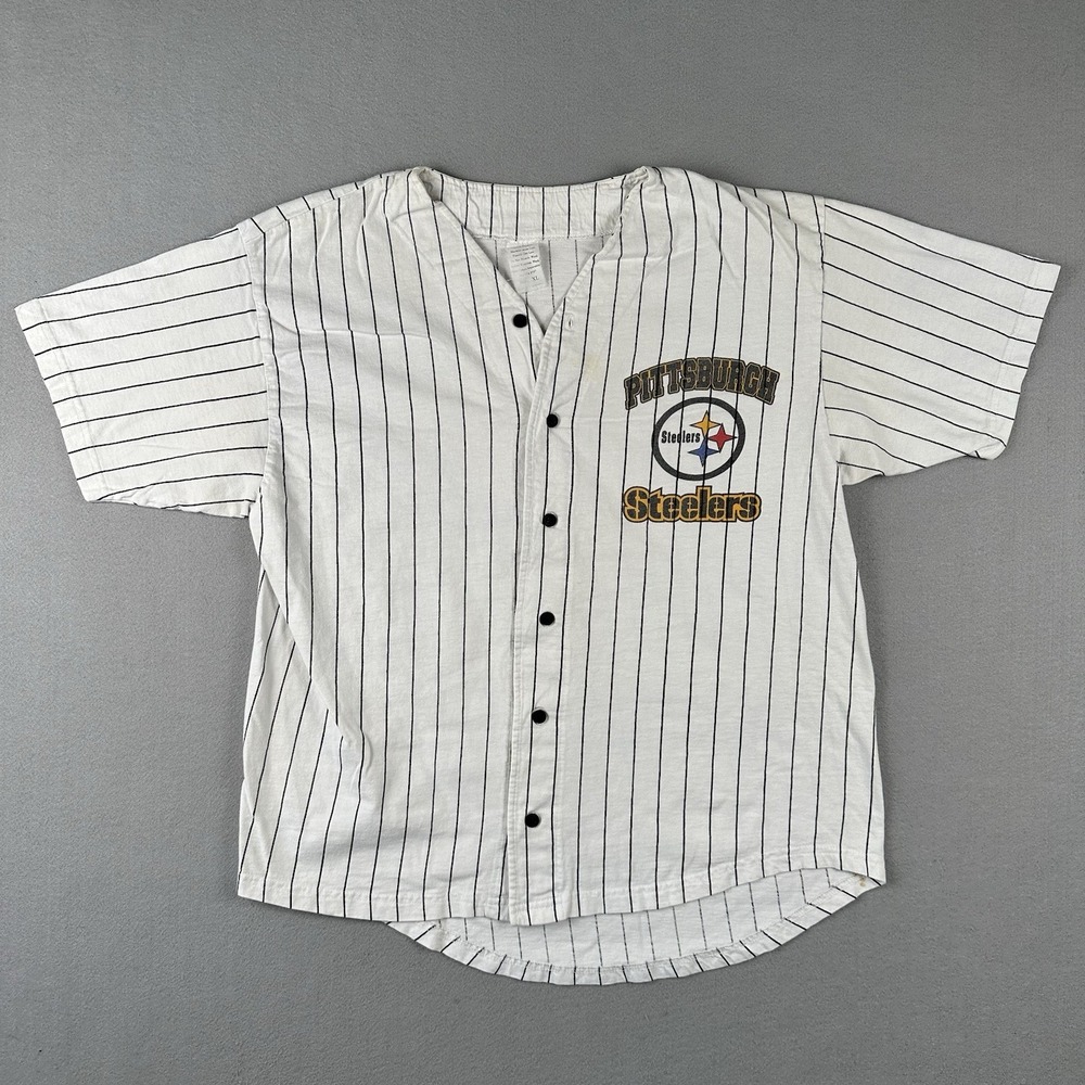 Vintage Pittsburg Steelers Baseball Jersey Men's XL White Black Striped Football